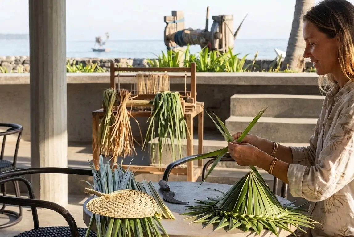 The Tiing Coconut Leaf Hat Weaving